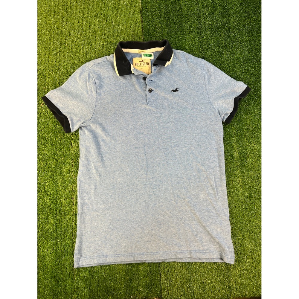 Hollister Mens Blue Heather Stretch Polo Shirt Contrast Collar Size L Heavy